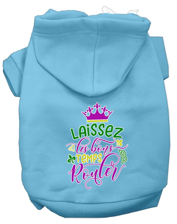 Laissez Les Bons Temps Rouler Screen Print Mardi Gras Dog Hoodie Baby Blue XXXL